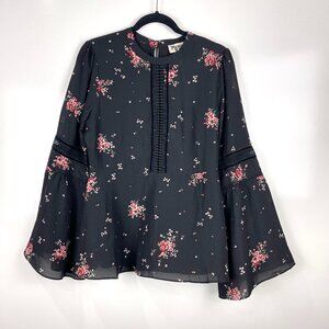 Show Me Your Mumu Lafayette Top Black Floral Long Bell Sleeve Size Medium Peplum